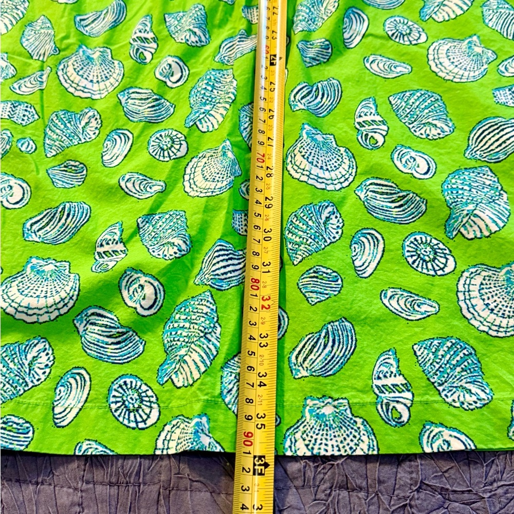 Vtg Lauren Gold Tunic Dress Lime Green Seashell Print Cotton Resort Beach Sz 10 - Picture 12 of 12